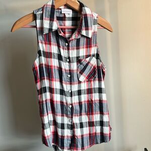 Shyanne Women’s Navy Red Plaid Sleeveless Western Shirt Size S Small